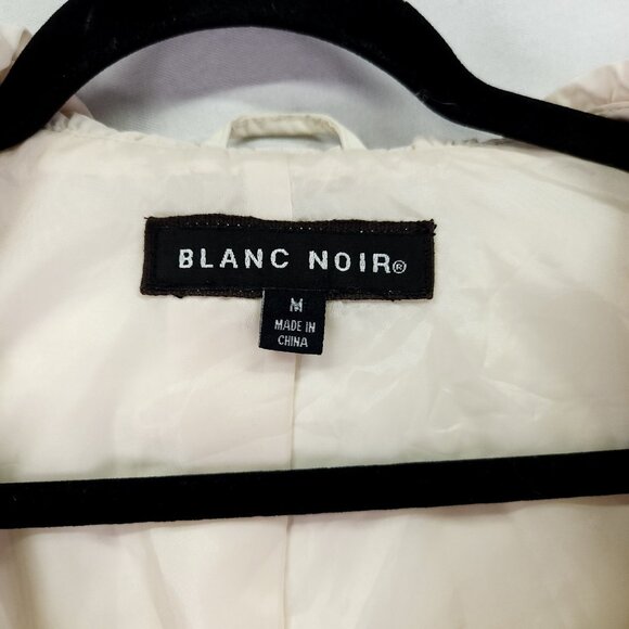 Blanc Noir Belted Coat Size Medium Puff Ruffle Trim Ivory Snap Button Midi - Picture 14 of 15